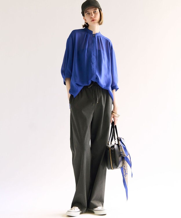 23区 【撥水加工/洗える】ドライ2WAYストレッチ ドロスト ワイド パンツ グレー系