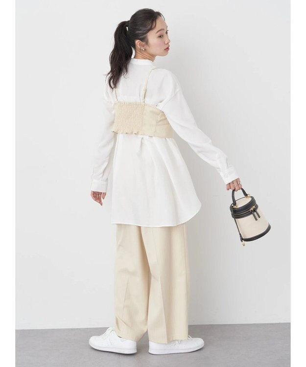 earth music&ecology ピンストライプ胸元レースビスチェ Beige