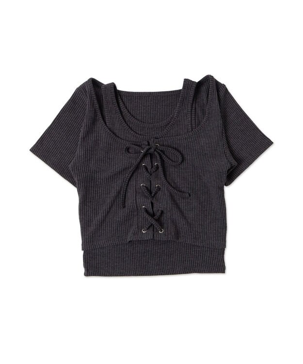 WEGO レイヤードレースアップトップス ダークグレー