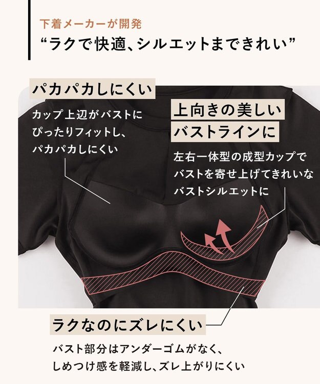 WACOAL 【一般医療機器】 リカバリーウェア 【＆RECOVERY】 ブラトップ カップ付きTシャツ 疲労回復 血行促進 筋肉のコリ改善 上向きのバストライン 3分袖 半袖 レディース CKC710 /ワコール ブラック