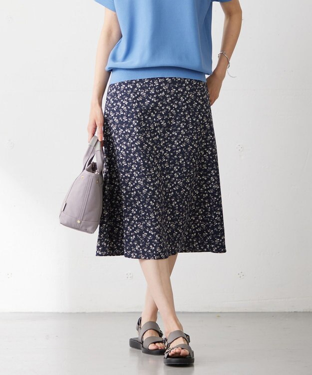 J.PRESS LADIES L 【洗える】 スパンローンフラワー フレアー スカート ネイビー系5