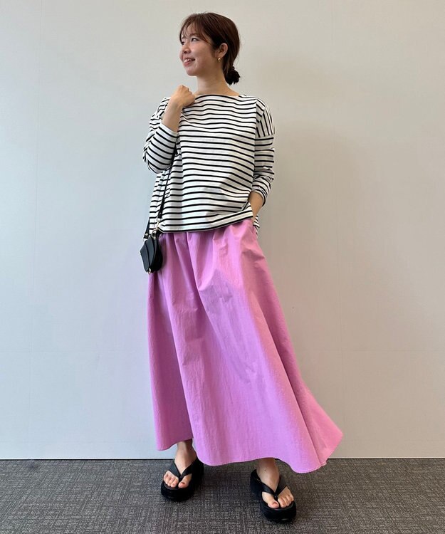 UNFILO 【洗える】撥水ナイロンタフタ ロングスカート ピンク