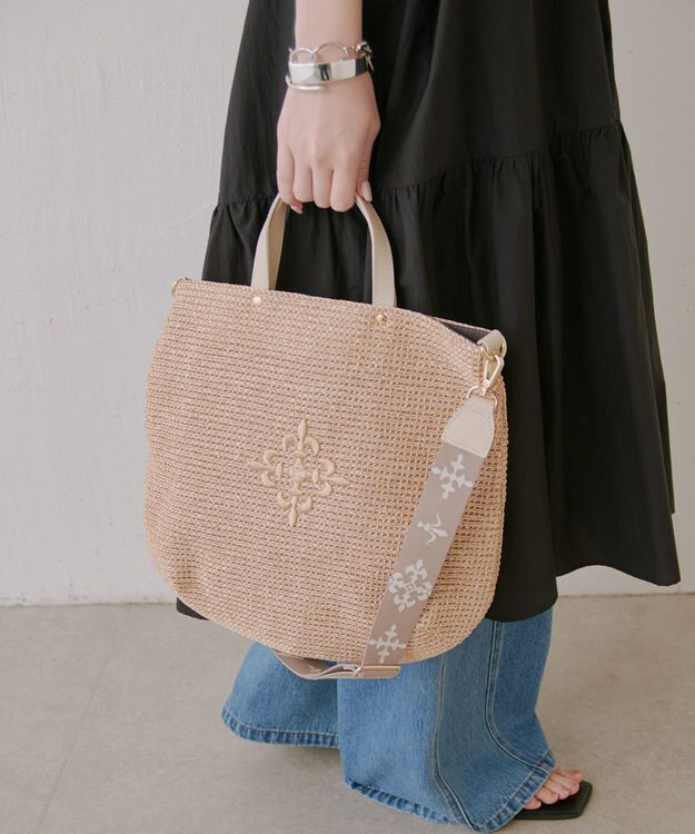 russet スリム2WAYトートバッグ <ナイロンラフィア>(CE-1717-WEB) Ivory