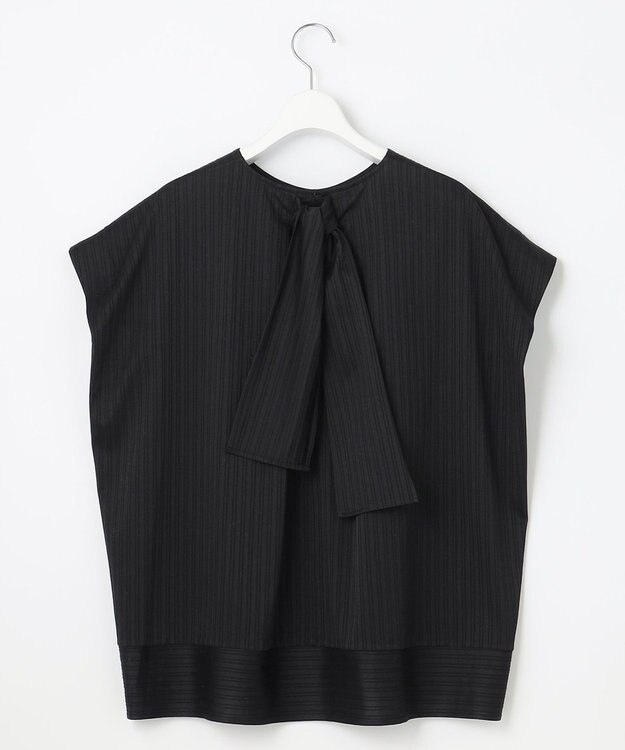 自由区 【XSサイズ～/洗える】ストレッチシャーティング フレンチスリーブブラウス ブラック系1