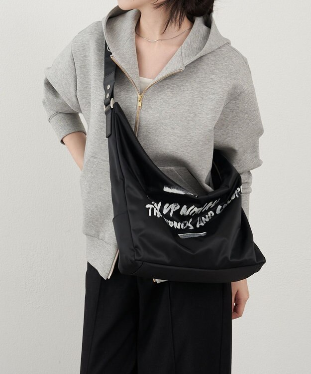 russet ステンシル風プリント ナイロン2WAYショルダーバッグ(SF-271) Black