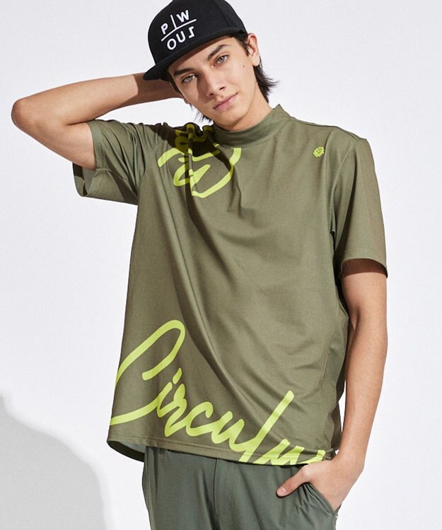 PW CIRCULUS 【吸水速乾 / 伸縮性抜群】【MEN】筆記体ロゴ COOLベンチレーションモック T カーキ系