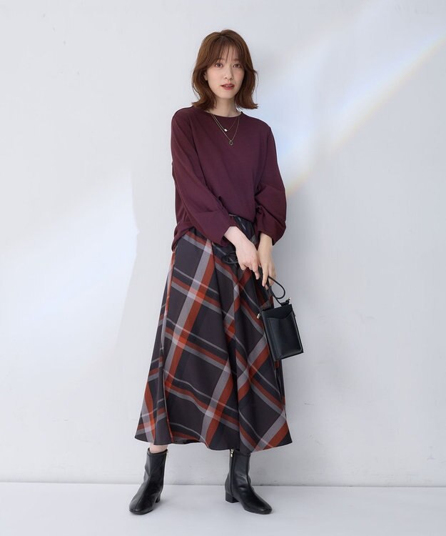 ANY L 【親子連動/洗濯機可能/ウエストゴム】チェックフレアスカート オレンジチェック