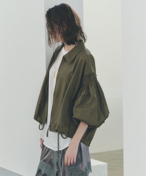 YECCA VECCA ボリュームギャザーデザインZIPブルゾン Khaki