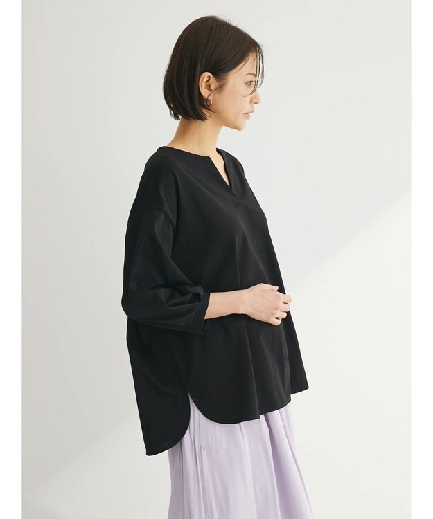 Green Parks ＢＰスキッパー七分袖カットプルオーバー Black