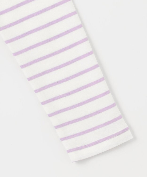 ANY KIDS リボン×ボーダー長袖Tシャツ ラベンダー×エクリュ