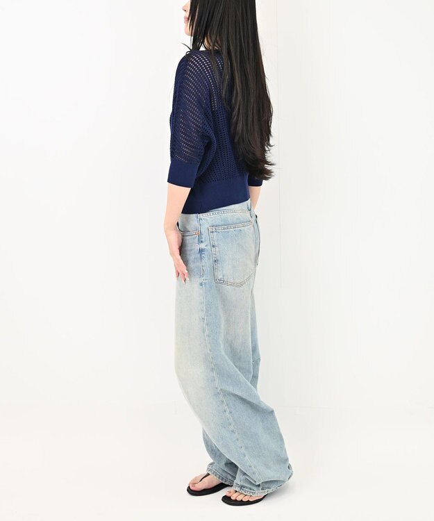 TOQUE 25SS新作〈大草直子さんアドバイザー〉【天然素材】シルク×コットン粗メッシュニットドルマンスリーブ5分袖 ネイビー