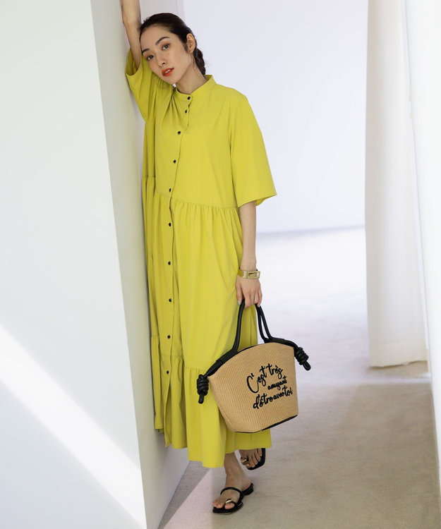 組曲 【弱撥水機能・UVケア】ライトナイロンストレッチ ワンピース イエロー系