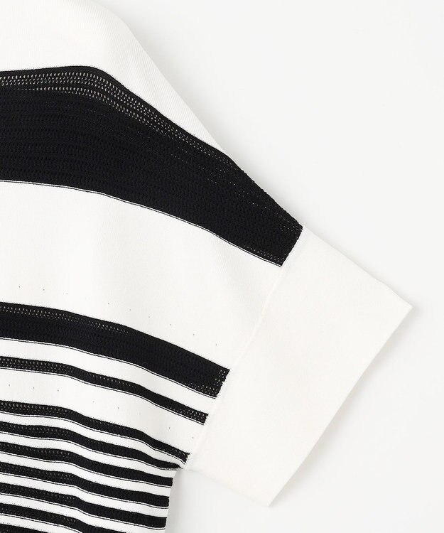 自由区 【UVカット・洗える】クレープストレッチボーダー ニット オフホワイト×ブラック(ボーダー)