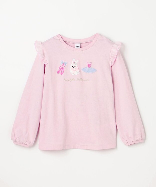 ANY KIDS おけいこモチーフ刺繍入り 長袖Tシャツ ラベンダー（うさぎ×バレエ）
