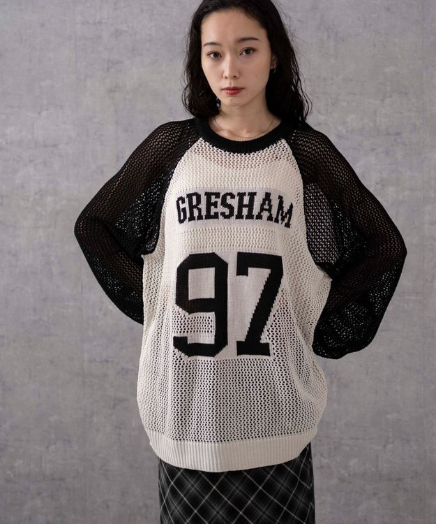 WEGO ロゴメッシュジャガードニット 柄1