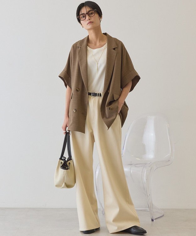 AMERICAN HOLIC 【先行予約】【イージーケア】リネンライク半袖ジャケット Brown