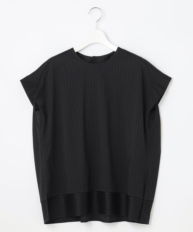 自由区 【XSサイズ～/洗える】ストレッチシャーティング フレンチスリーブブラウス ブラック系1