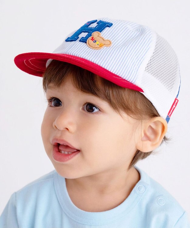 MIKI HOUSE HOT BISCUITS 【44-54cm】 ストライプ ロゴメッシュキャップ ブルー