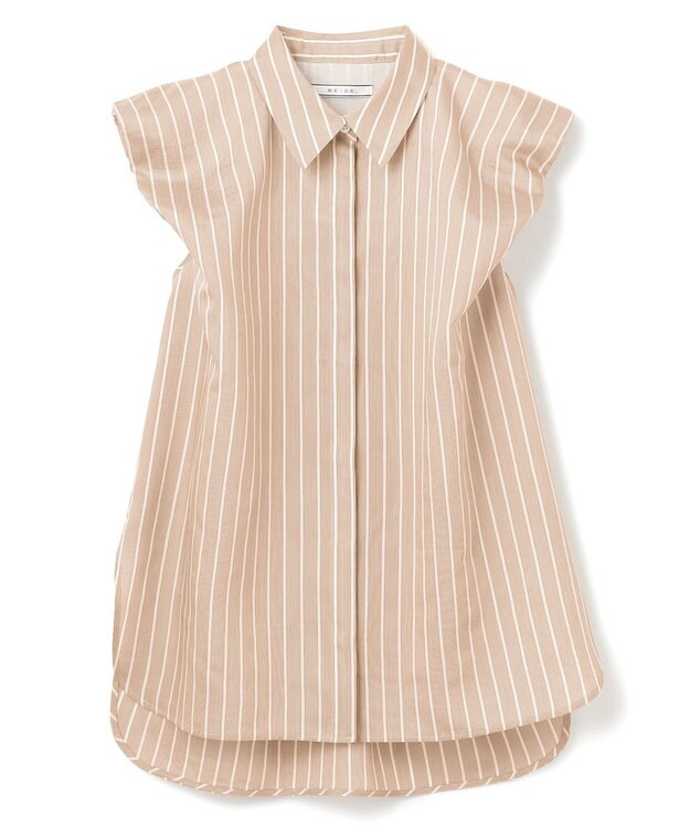 BEIGE， 【洗える】FREESIA / バルーンスリーブストライプブラウス Camel Stripe
