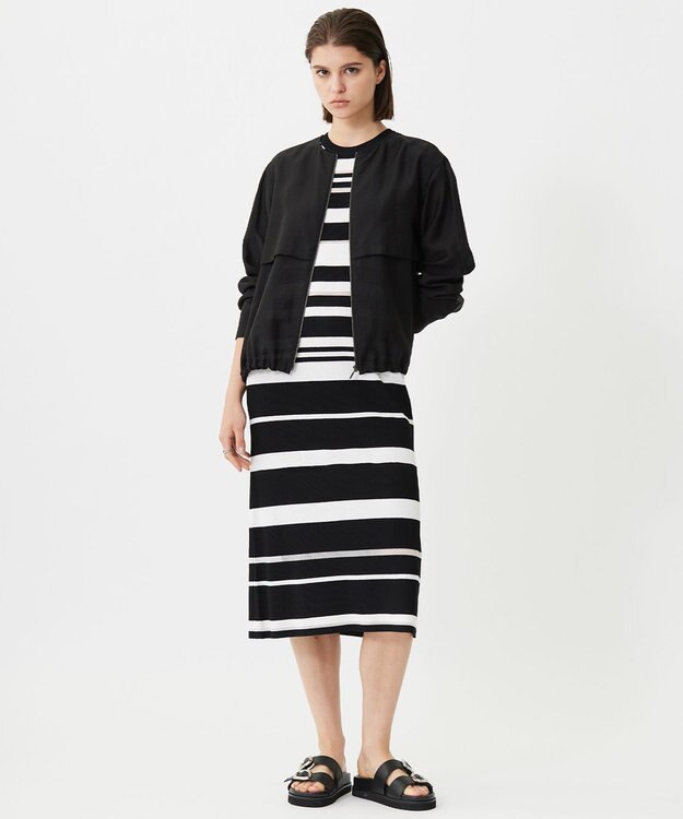 ICB 【接触冷感・速乾・洗える】 リヨセルナイロンワッシャー ノーカラーブルゾン ブラック系