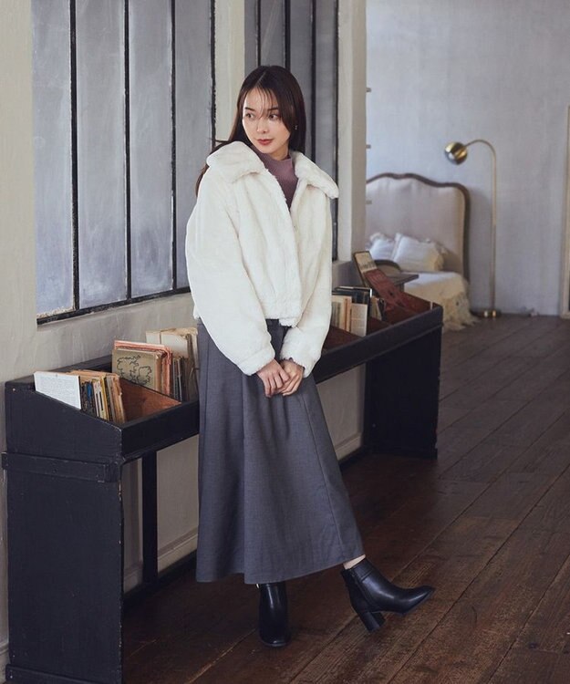 earth music&ecology ファーショートコート アイボリー