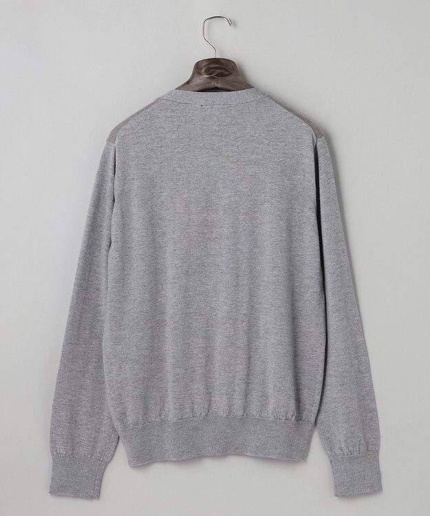 GOTAIRIKU 体温調整に【洗える/チクチクしにくい/ピリングしにくい】イタリア糸 ハイゲージ カーディガン_WOOL100% グレー×バーズアイ柄(25年新色)