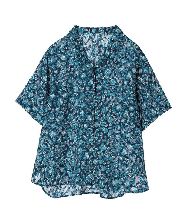 Green Parks 柄開襟シャツ Blue