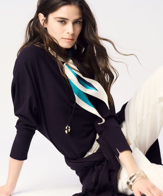 23区 【洗える】コンフォートストレッチ ドルマン ニット ネイビー系