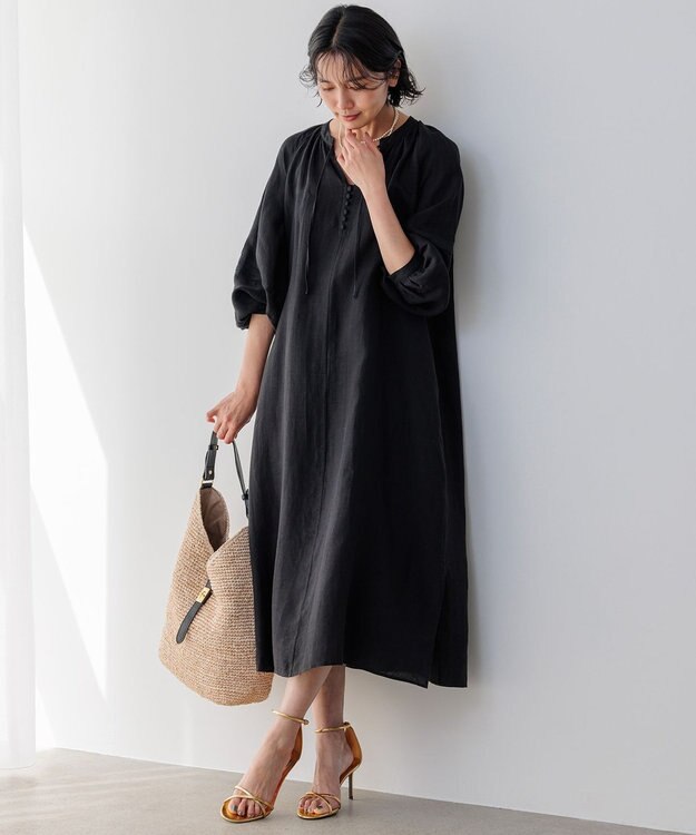 23区 【洗える】LIBECO カフタン ワンピース ブラック系