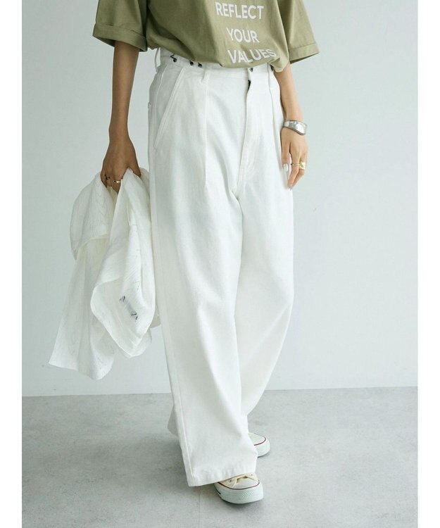 CRAFT STANDARD BOUTIQUE ホワイトデニムハイウエストワイドパンツ White