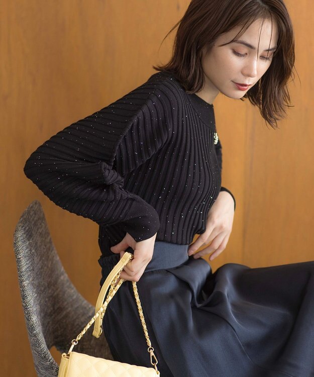 組曲 【手洗い可】ELENAスパンコールドルマン ニット ブラック系