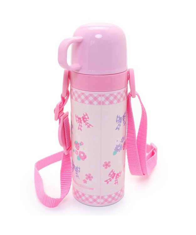 Mother garden マザーガーデン 野いちご ステンレス水筒 《花リボン柄》 470ｍｌ ダイレクト・コップ飲み ピンク（淡）