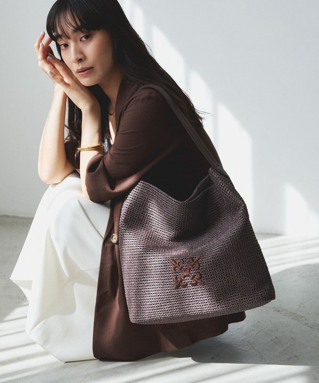 russet ナイロンラフィアワンショルダーバッグ(CE-1714) D.Brown
