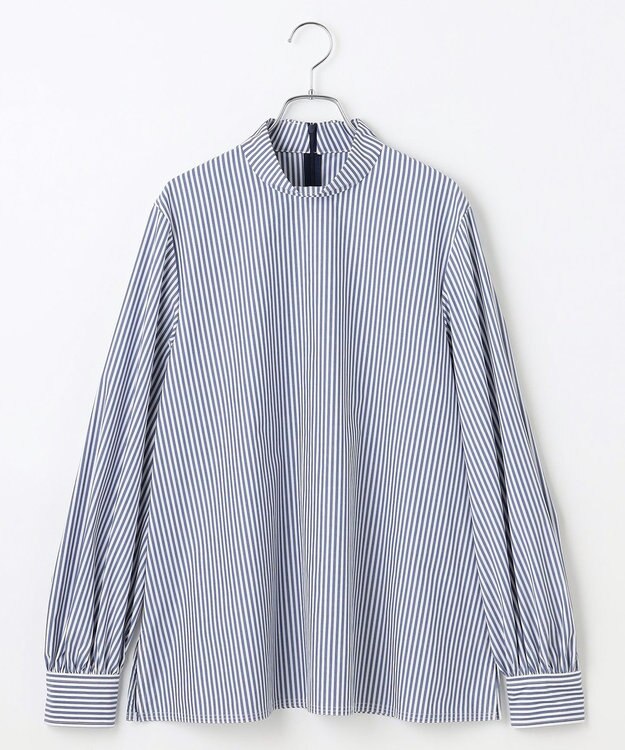 #Newans 【洗濯機可】ステッチデザインリボンタイブラウス ネイビーストライプ