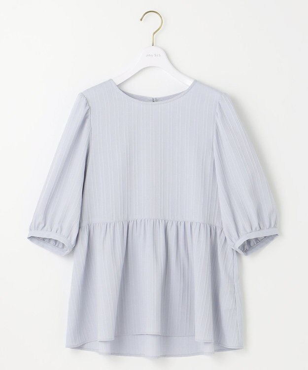 ANY SIS S 【洗える】ジャガードペプラム ブラウス ライトブルー