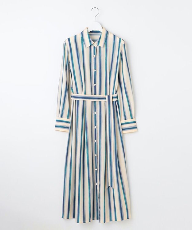 自由区 S 【カタログ掲載・洗える】ストライププリント ワンピース ブルー系ストライプ