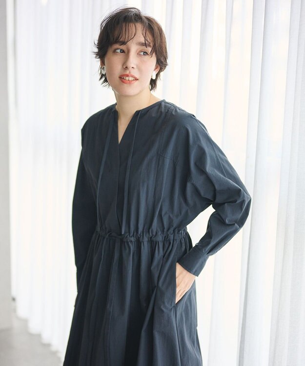 #Newans 【撥水加工/洗濯機可能】ドルマンスリーブドロストワンピース ネイビー