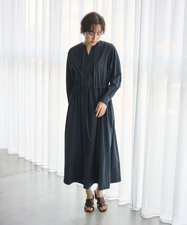 #Newans 【撥水加工/洗濯機可能】ドルマンスリーブドロストワンピース ネイビー