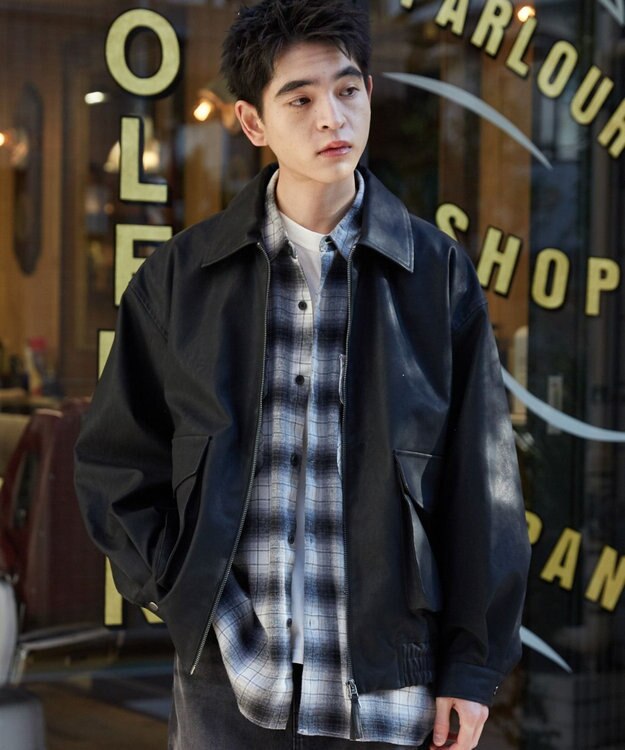 WEGO 【ユニセックス着用ITEM】PUダブルZIPフライトジャケット ブラック