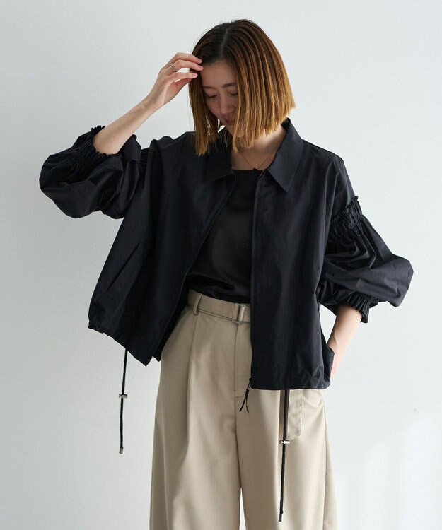 YECCA VECCA ボリュームギャザーデザインZIPブルゾン Black