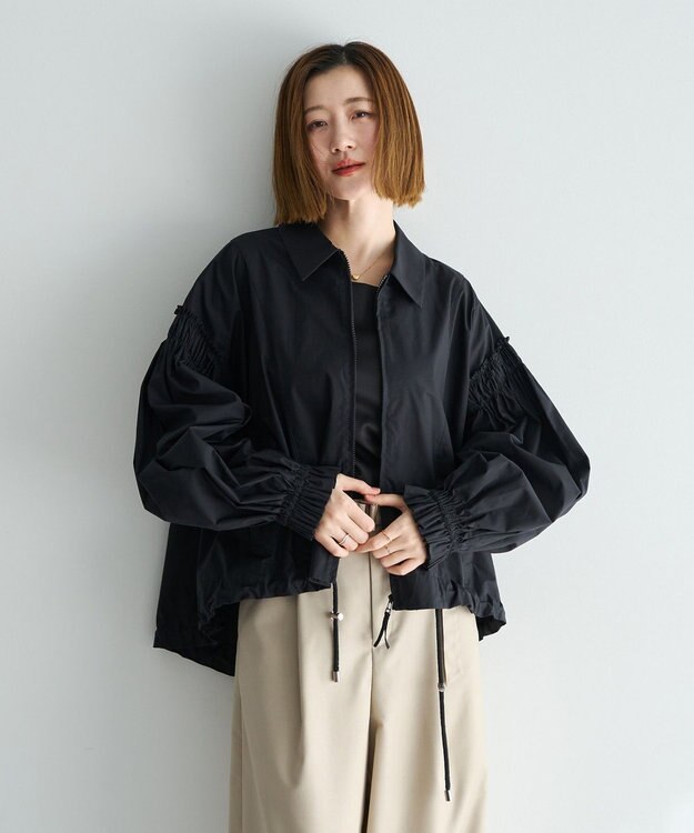 YECCA VECCA ボリュームギャザーデザインZIPブルゾン Black