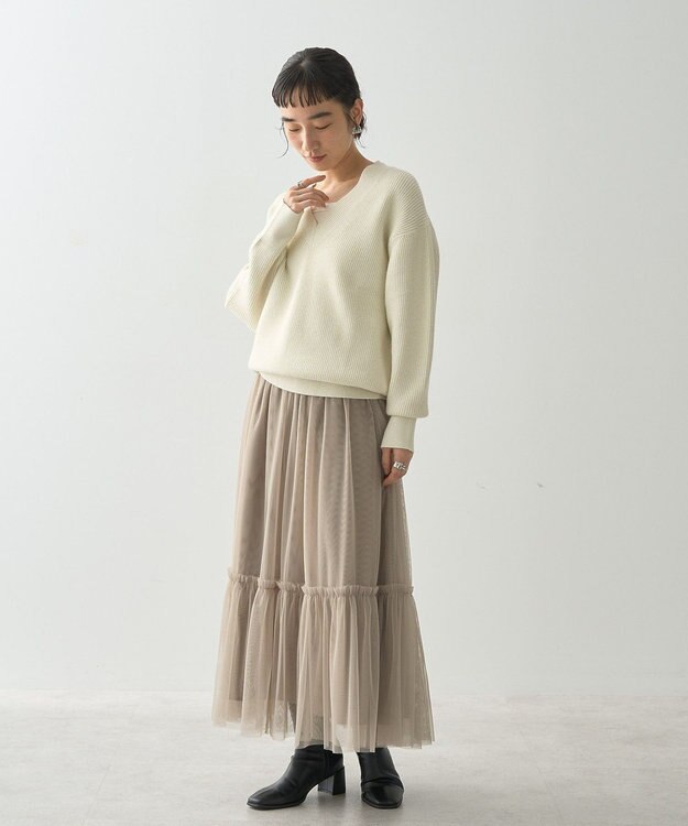 AMERICAN HOLIC ティアードチュールスカート Gray Beige