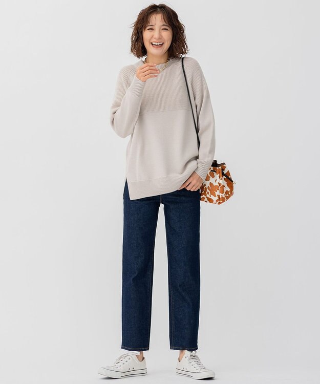 23区 【洗える】ウールコード モックネック 切り替え編み ニット ライトベージュ系