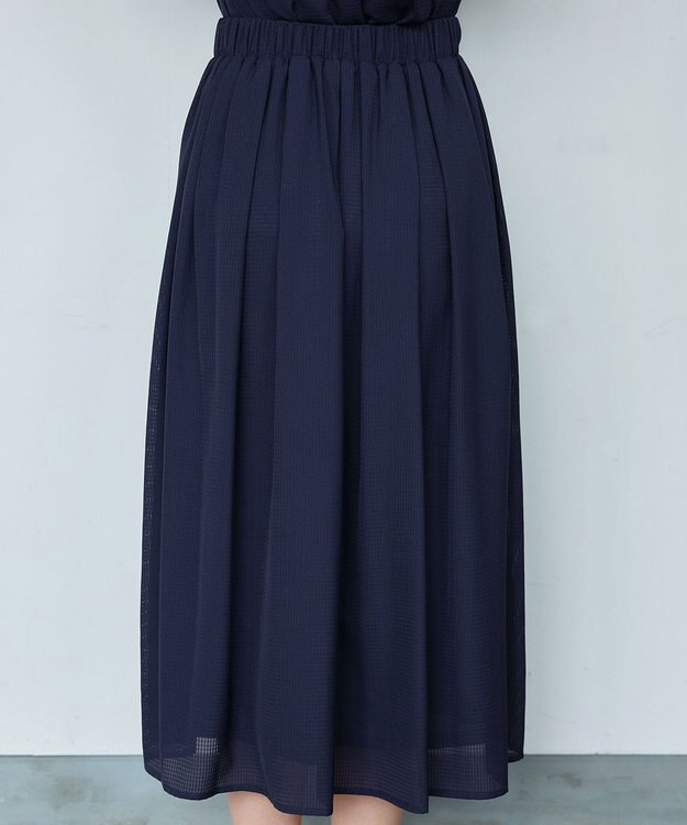 Tiaclasse L 【セットアップ対応・洗える】シアーチェックフレアスカート ネイビー
