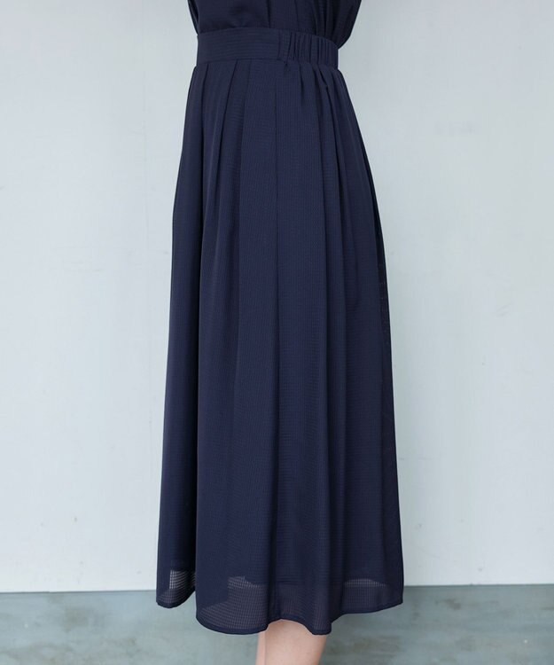 Tiaclasse L 【セットアップ対応・洗える】シアーチェックフレアスカート ネイビー