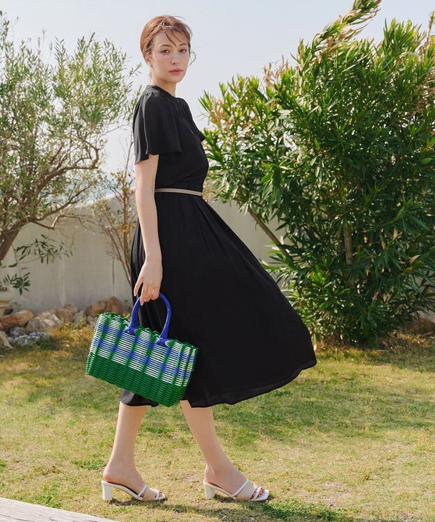 Tiaclasse L 【セットアップ対応・洗える】シアーチェックフレアスカート ブラック