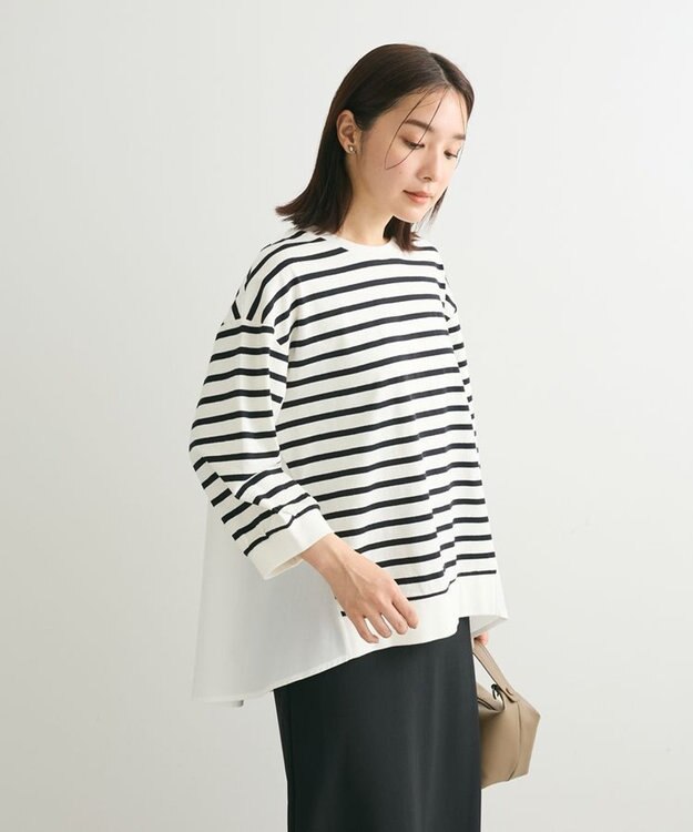 Green Parks 布帛切り替えフレアカットプルオーバー Border