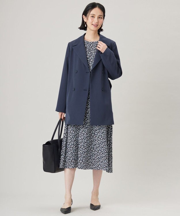 自由区 L 【カタログ掲載・セットアップ対応・洗える】ジオメトリックフラワードットプリント ブラウス ネイビー系