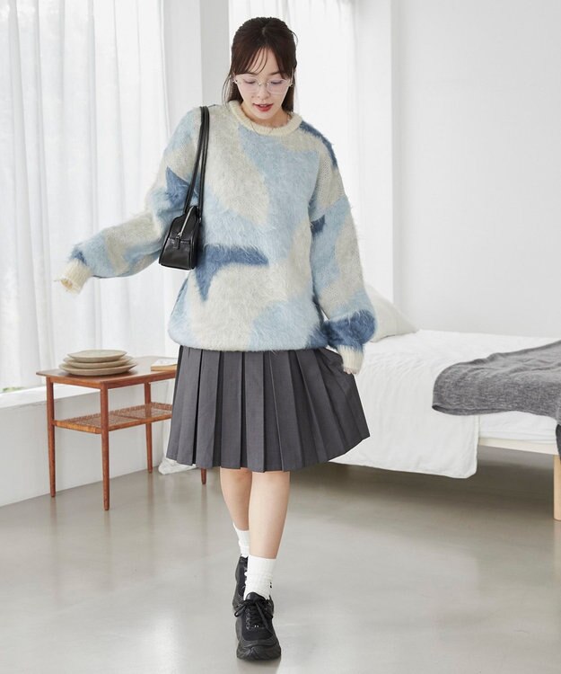 WEGO 【ユニセックス着用ITEM】マーブルシャギーニットプルオーバー サックス