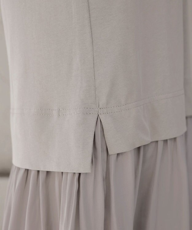 Tiaclasse 【洗える】カットソーコンビヴィンテージサテンワンピース グレージュ